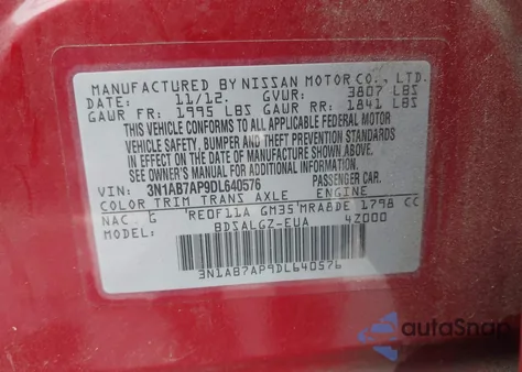 2013 Nissan Sentra Sl from USA, damaged, VIN 3N1AB7AP9DL640576